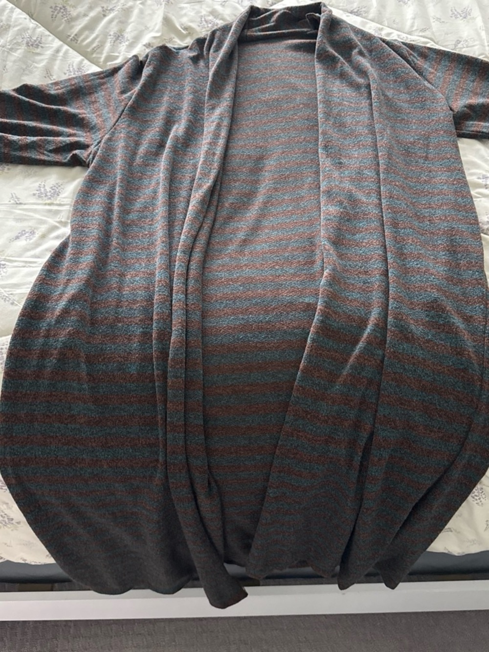 Three Bird Nest Teal & Rust Striped Open Cardigan
